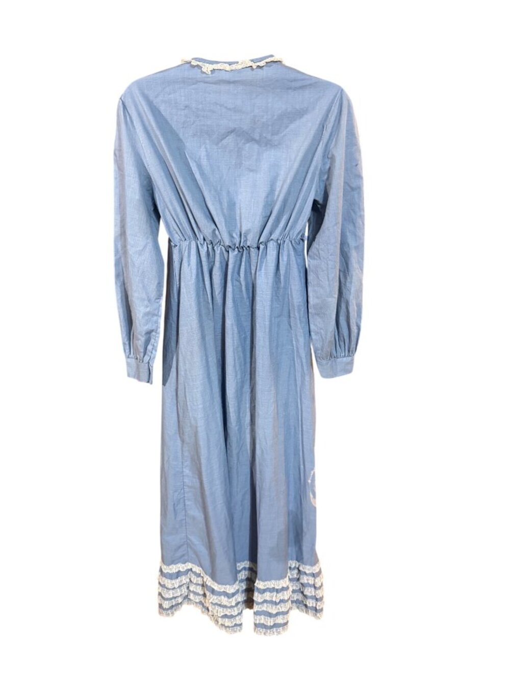 Vintage Lady Weldon Blue Long Gown With Lace Trim & Button Details - Picture 4 of 6